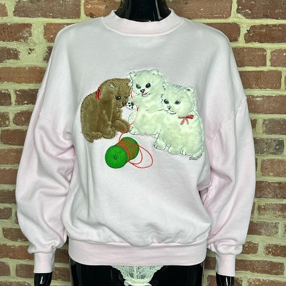 VIntage 90s Whispers Cat Sweatshirt Size Medium - Picture 1 of 5